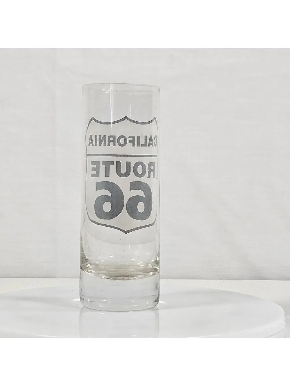 Vintage California Route 66 Shot Glass Clear Tall Shooter Glass Road Sign